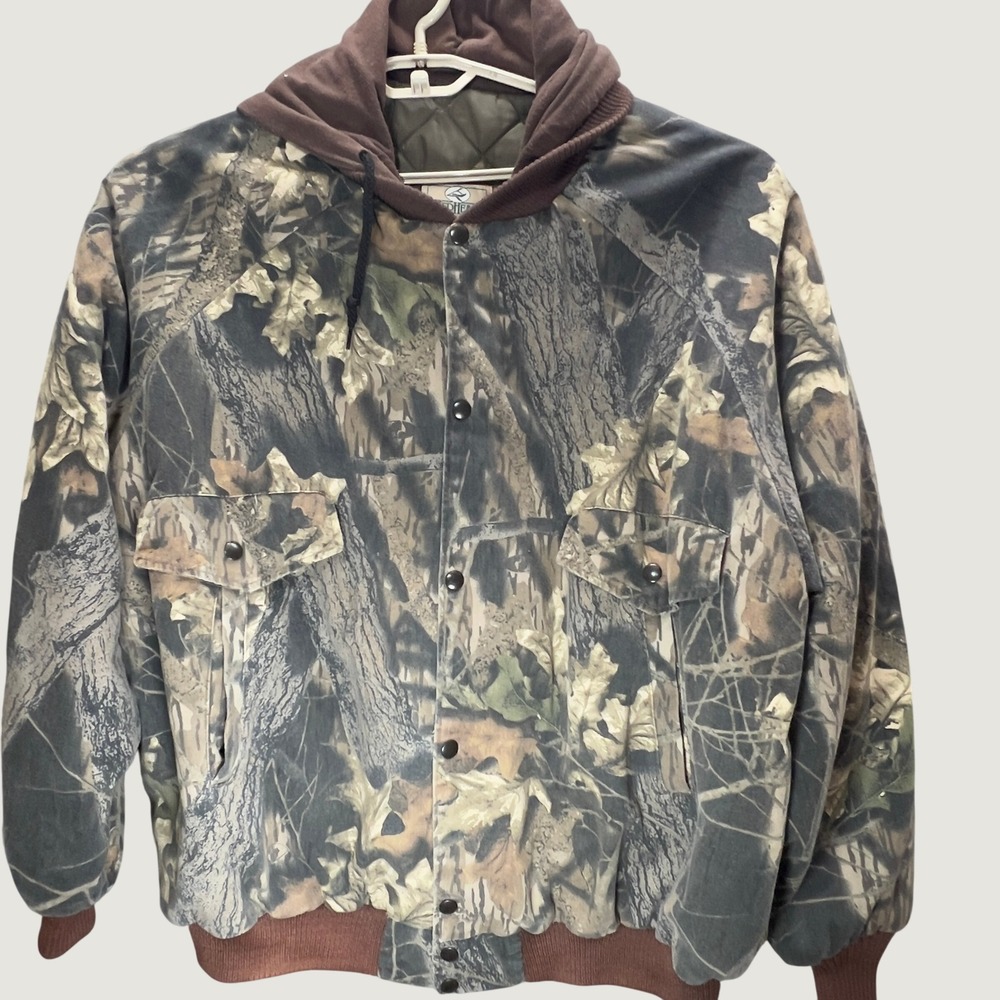 Red Head Camo Hooded Bomber Jacket 2XL Mens Woodland Tree Pattern Quilted Lined